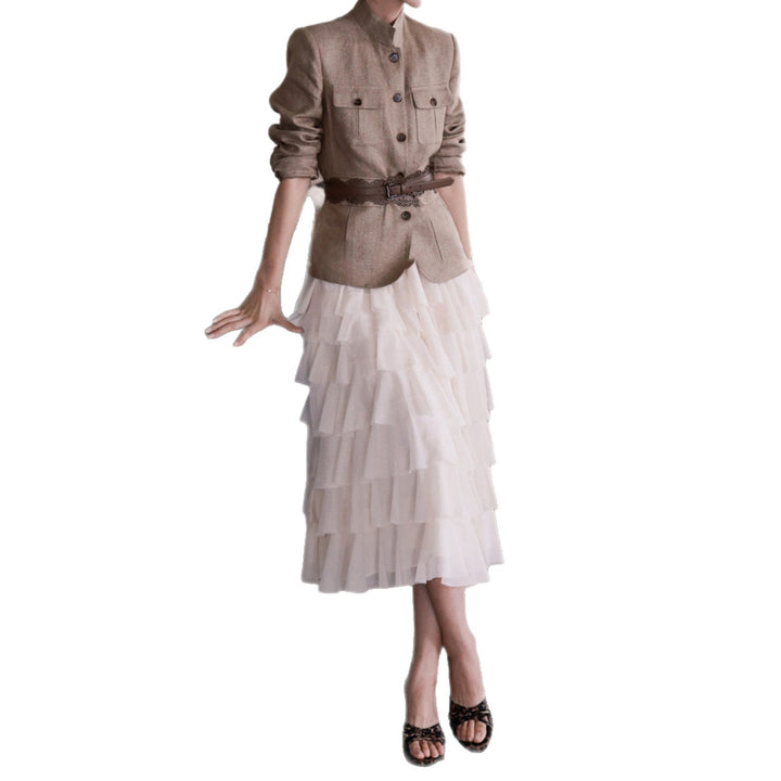 Damen Elegante Leinenjacke mit Taillengürtel Echoarchiv