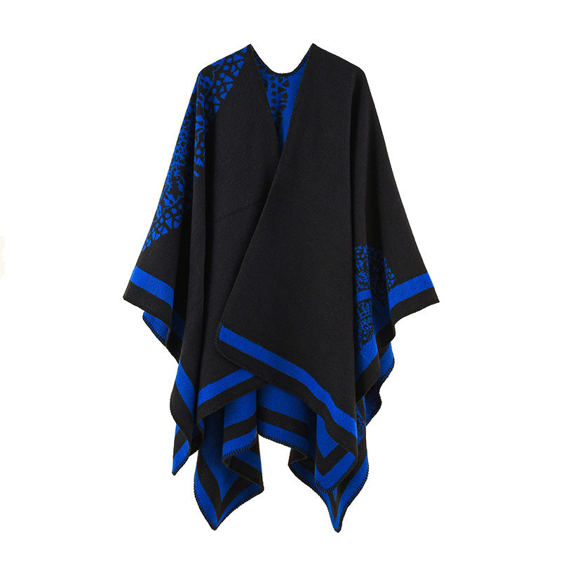 Damen Oversized Strickponcho mit Musterbesatz und asymmetrischem Saum – Avérine