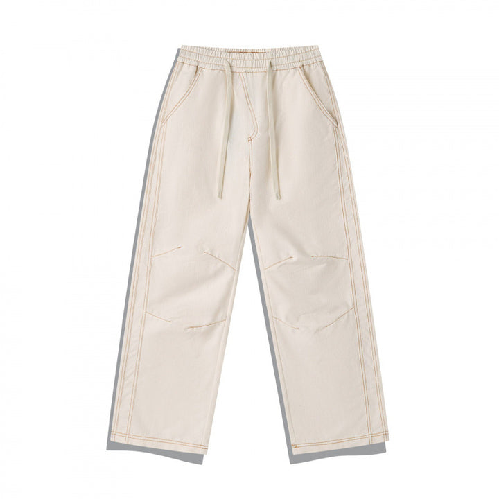 Unisex Weite Denim-Hose mit elastischem Bund, Kordelzug und gesteppter Kniepasse Echo Archiv