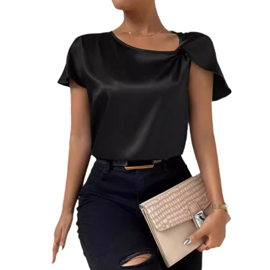 Echoarchiv | Satin Twist Einfarbiger Lockerer Vielseitiger Top