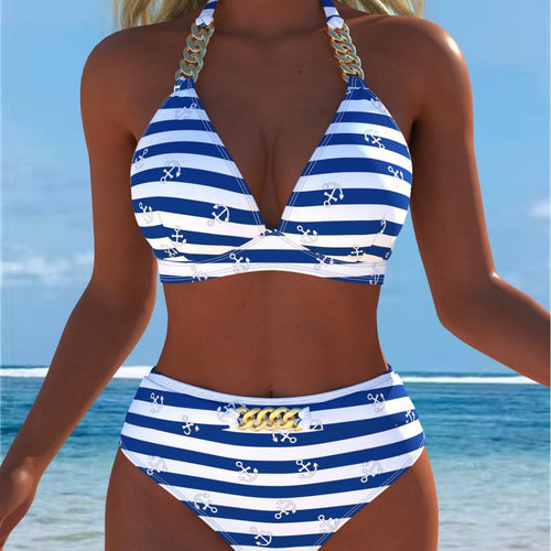 Damen Bikini mit luxuriösem Marmormuster und edlen Details Echoarchiv