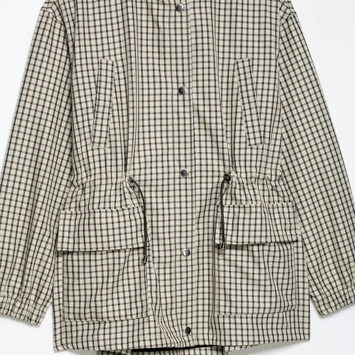 Damen Karierte Oversize-Parka mit Tunnelzug, Stehkragen und aufgesetzten Pattentaschen Echo Archiv