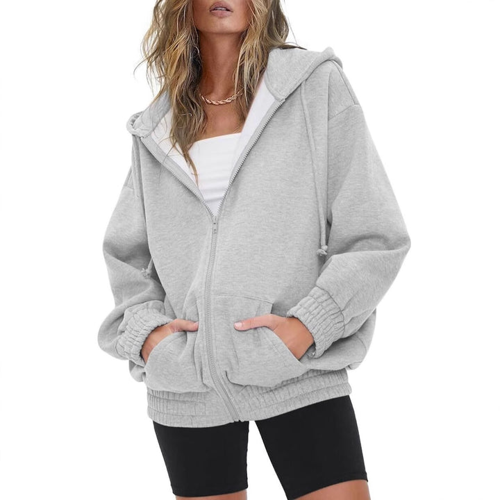 Damen nan oversized Kapuzenjacke mit Reißverschluss, Fleece-Futter und Kängurutaschen Echo Archiv