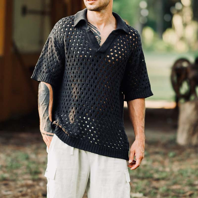 Herren luftiges Strickhemd mit durchbrochenem Design Echoarchiv