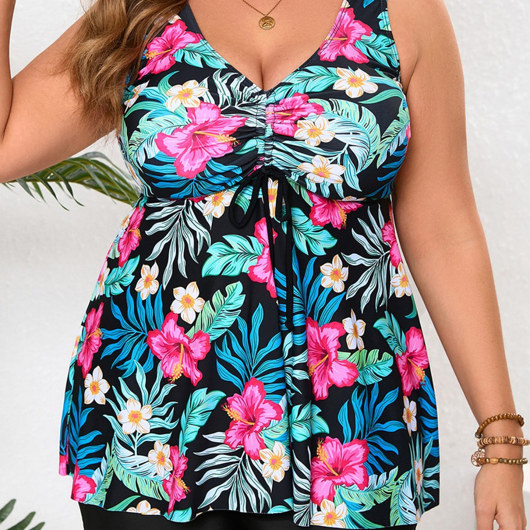Damen Tankini mit floralem Wickeldesign und eingearbeitetem Shorts Echo Archiv