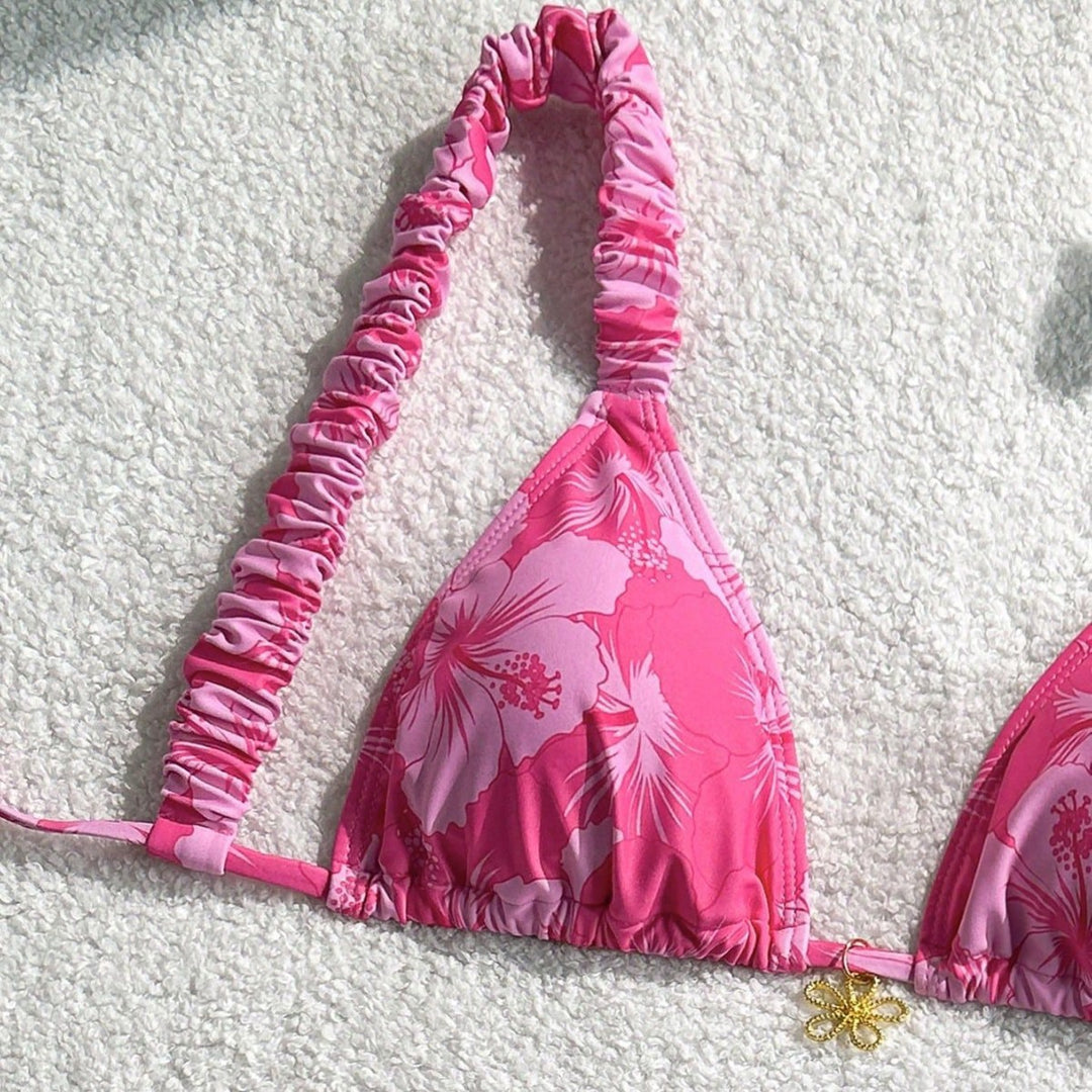 Damen Triangel-Bikini mit verstellbaren Bändern und buntem Blumenmuster Echo Archiv