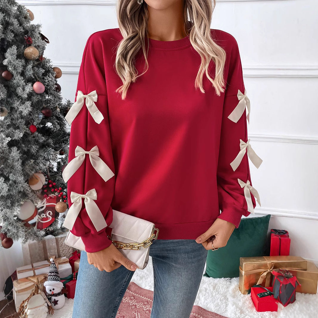 Damen Sweatshirt mit dekorischen Schleifen an den Ärmeln Echoarchiv