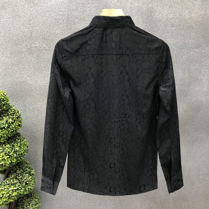 Herren Langärmeliges Jacquard-Hemd mit feinem Blumenrelief und Kentkragen – Arvello