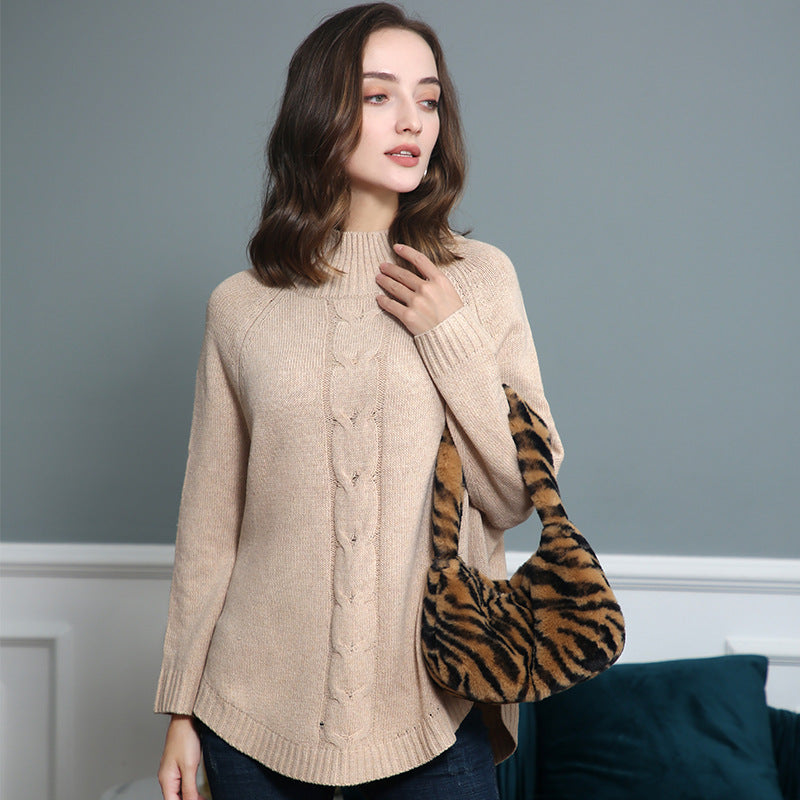 Damen Rollkragenpullover mit Zopfmuster und Raglanärmeln Echo Archiv