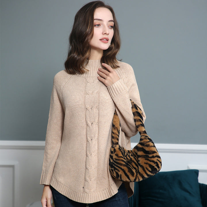 Damen Rollkragenpullover mit Zopfmuster und Raglanärmeln Echo Archiv