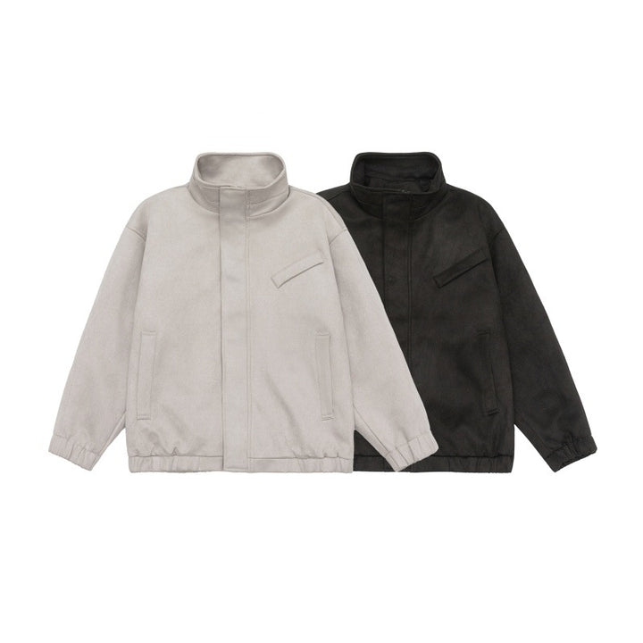 Unisex Kurzgeschnittene Stehkragen-Fleecejacke mit verdeckter Druckknopfleiste Echoarchiv