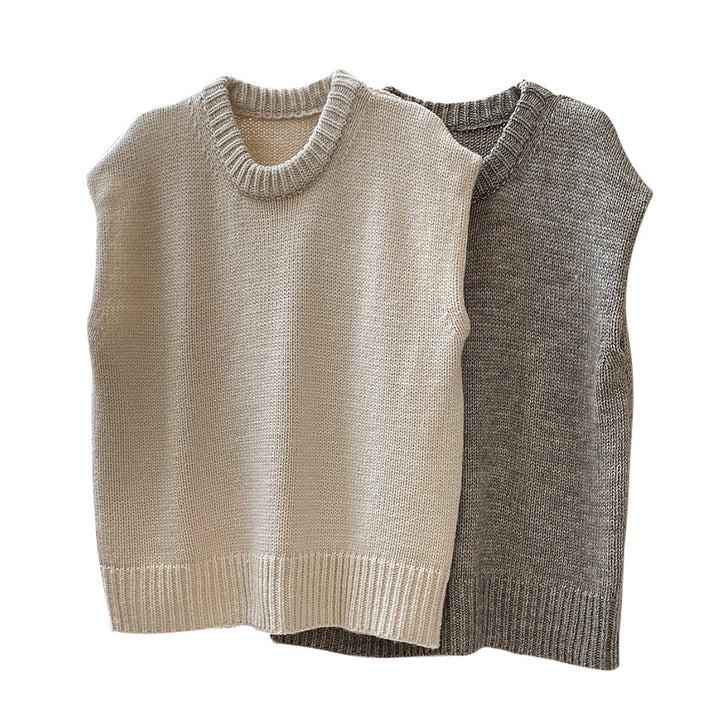 Damen Oversize-Ärmellose Grobstrickweste mit breitem Rippbund Echoarchiv