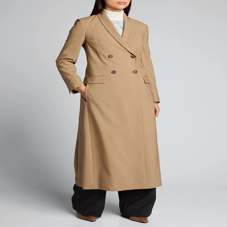 Damen Maxilanger Einreihiger Longcoat im minimalistischen Trenchstil mit weichem Fall Echoarchiv