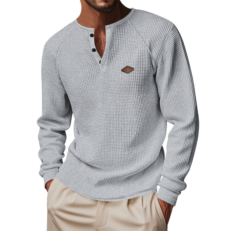 Herren Langarm-Henley-Shirt aus strukturiertem Baumwollmix Echoarchiv