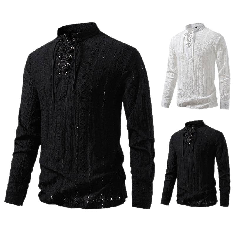 Herren Langärmliges Shirt mit kreativem Schnürdesign Echoarchiv