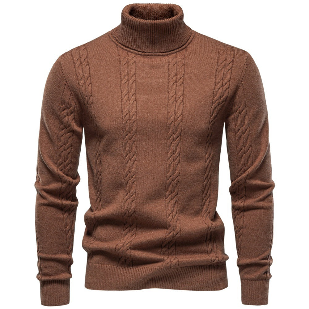 Herren Rollkragenpullover mit vertikalem Zopfmuster und schmaler Passform Echoarchiv