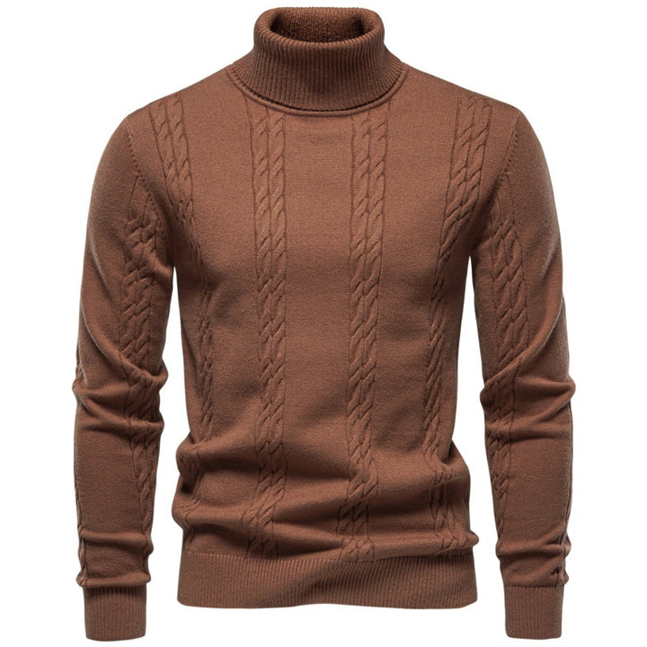 Herren Rollkragenpullover mit vertikalem Zopfmuster und schmaler Passform Echoarchiv