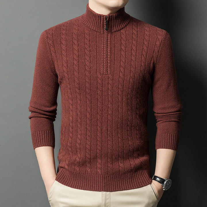 Herren eleganter Pullover mit Stehkragen und feinem Zopfmuster Echoarchiv