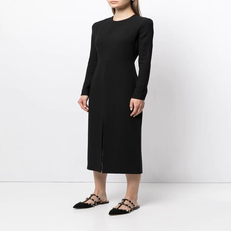 Damen Tailliertes Midikleid mit langem Arm, vorderlichem Schlitz und cleanem Tailoring Echoarchiv