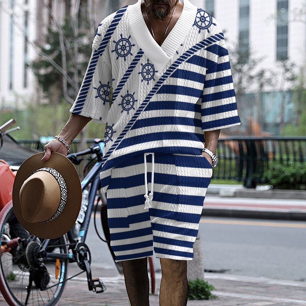 Herren maritimes Kurzarm-Outfit mit gestreiften Design Echoarchiv