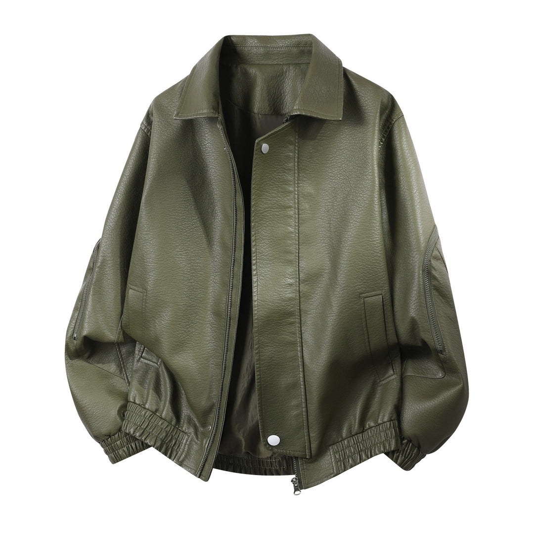 Herren Robuste Kunstleder‑Bomberjacke mit Cordkragen, Zwei‑Wege‑Reißverschluss & Reißverschluss‑Taschen Echoarchiv