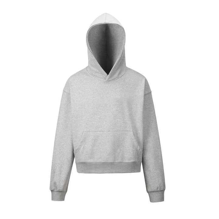 Damen nan kurzgeschnittener Boxy-Kapuzenpullover mit Kängurutasche und geripptem Komfortbund Echo Archiv