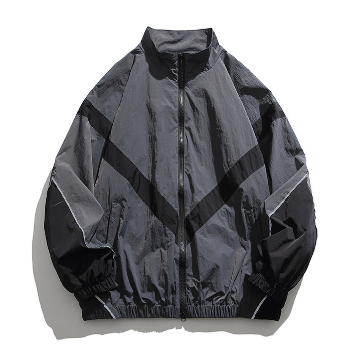 [Unisex] Oversize technische Wind- und Regenjacke mit Stehkragen, reflektierenden Paspeln und elastischem Saum Echo Archiv