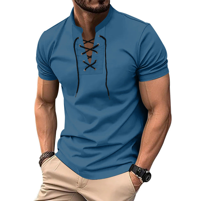 Herren lässiges Poloshirt mit Schnürung Echoarchiv