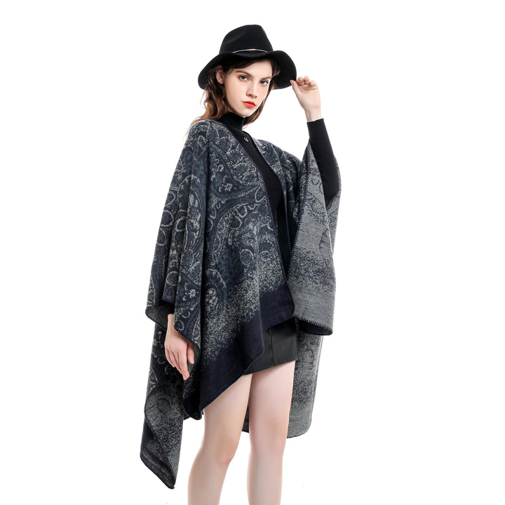 Damen Paisley-Jacquard-Capeponcho aus Wollmix mit Zierkettelnaht – Montévia