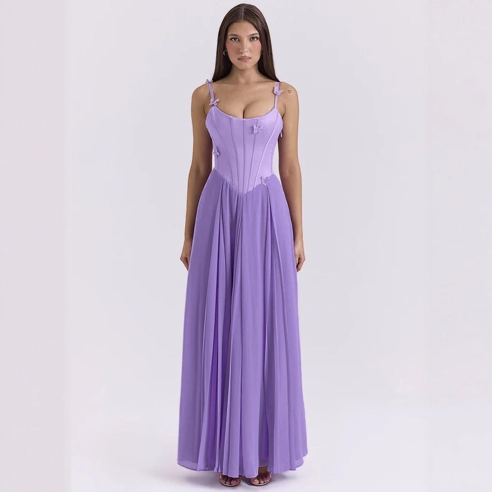 Damen nan figurbetontes Korsett-Maxikleid mit Schmetterlings-Trägern und plissiertem Chiffonrock Echo Archiv