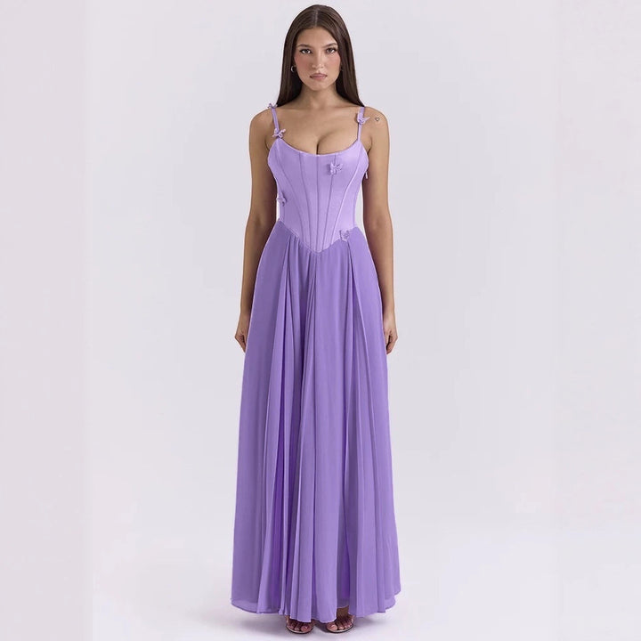 Damen nan figurbetontes Korsett-Maxikleid mit Schmetterlings-Trägern und plissiertem Chiffonrock Echo Archiv