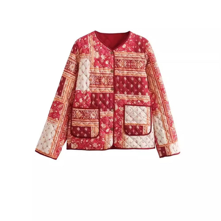 Damen Steppjacke im Patchwork-Bandana-Design mit Rundhals und aufgesetzten Taschen Echo Archiv