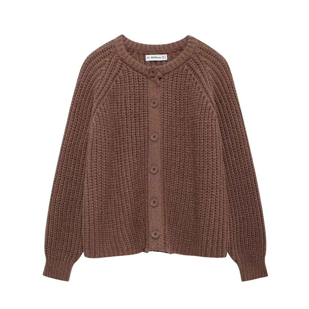 Damen nan grob gestrickte Raglan-Cardigan mit Ballonärmeln und durchgehender Knopfleiste Echo Archiv