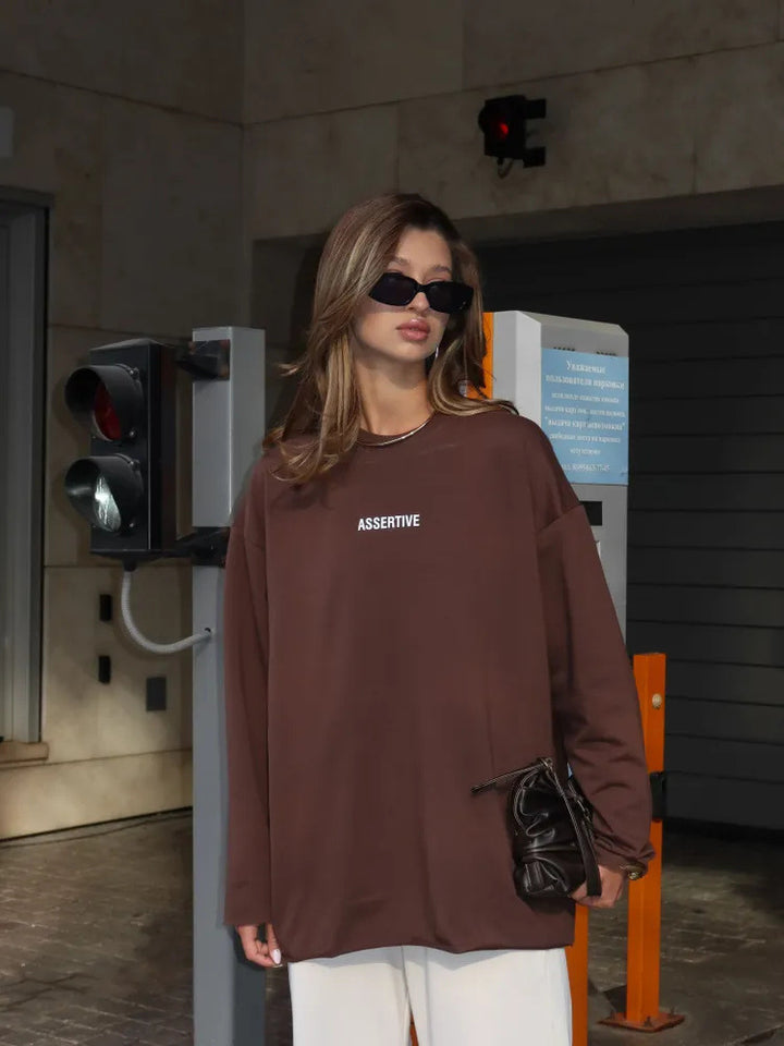 Damen oversized Baumwoll-Sweatshirt mit Statement-Print – Avérine