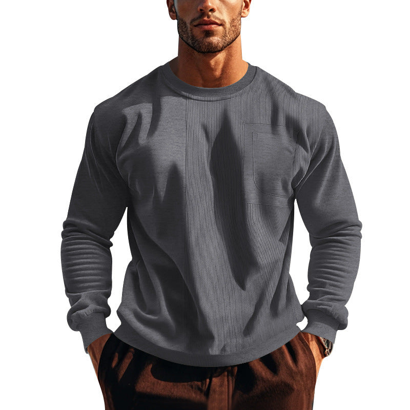 Herren Struktur-Sweatshirt mit Rippen-Panel und Brusttasche Echoarchiv