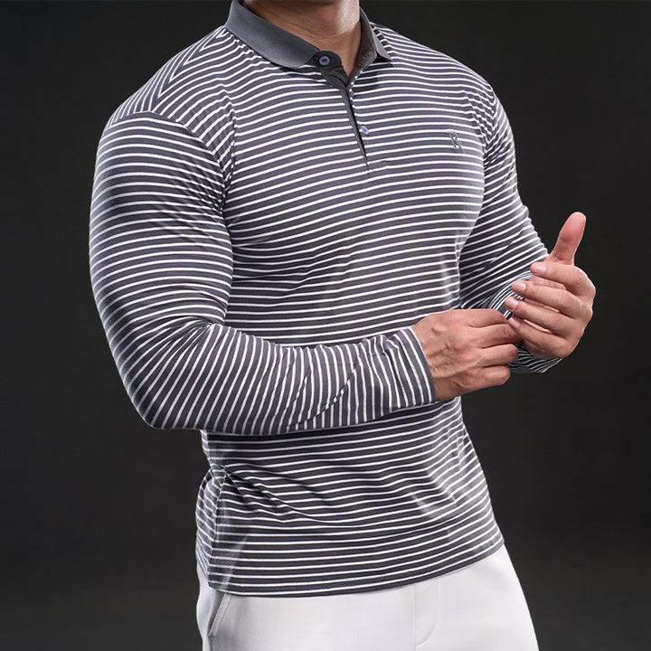 Herren Langarm Poloshirt mit feinen Streifen Echoarchiv