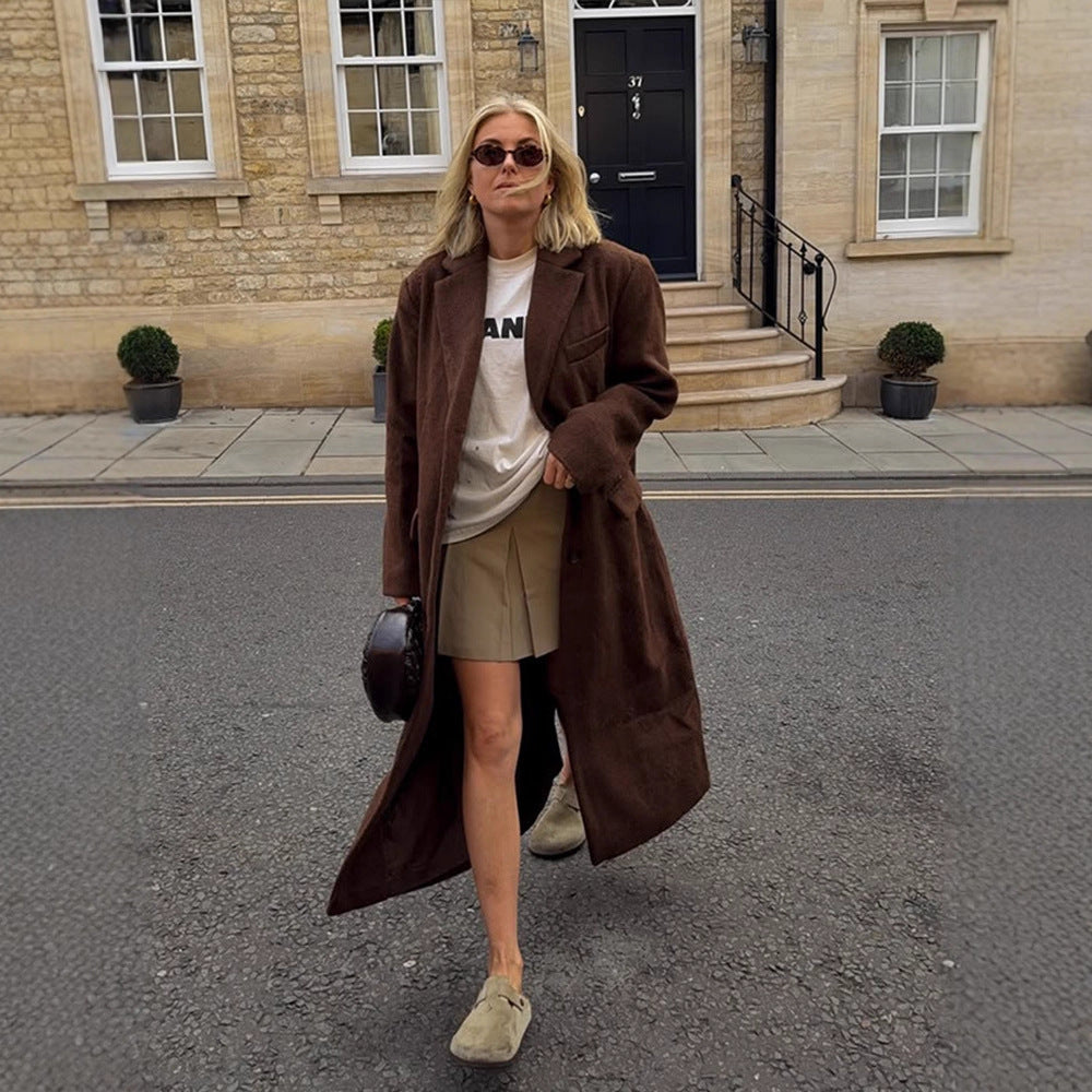 Damen Maxilanger Boxy-Mantel aus Teddy-Fauxfur mit Reverskragen und Eingrifftaschen Echoarchiv