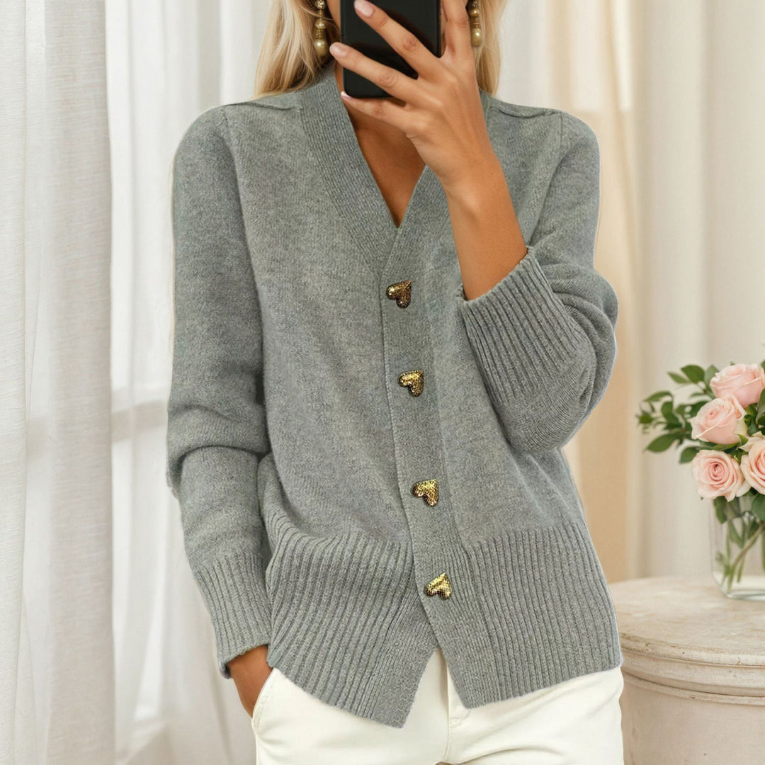 Damen nan lockerer Strickcardigan mit Herzknöpfen und geripptem Saum Echo Archiv