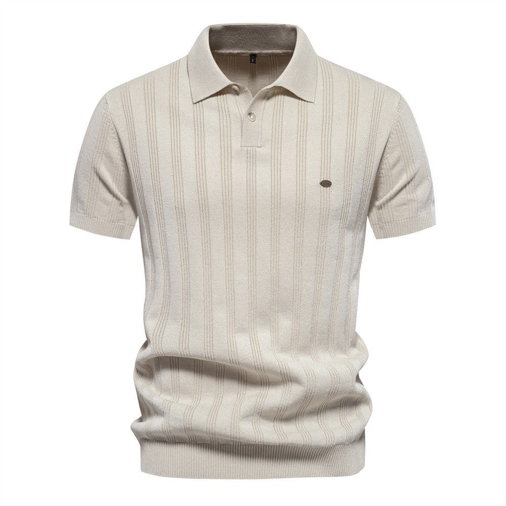 Herren Kurzarm Polo-Shirt mit strukturiertem Streifenmuster Echoarchiv