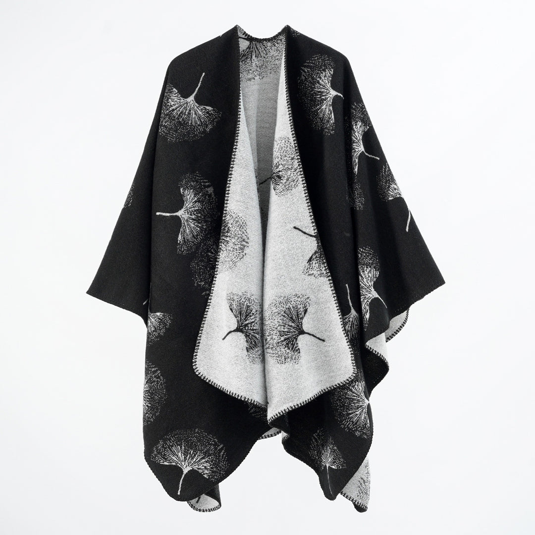 Damen Oversize‑Wickelcape aus jacquardgestricktem Wollmix mit Pusteblumenmuster Echo Archiv