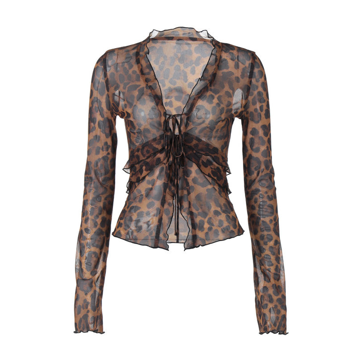 Damen leicht transparentes Oberteil mit Leopardenmuster Echo Archiv