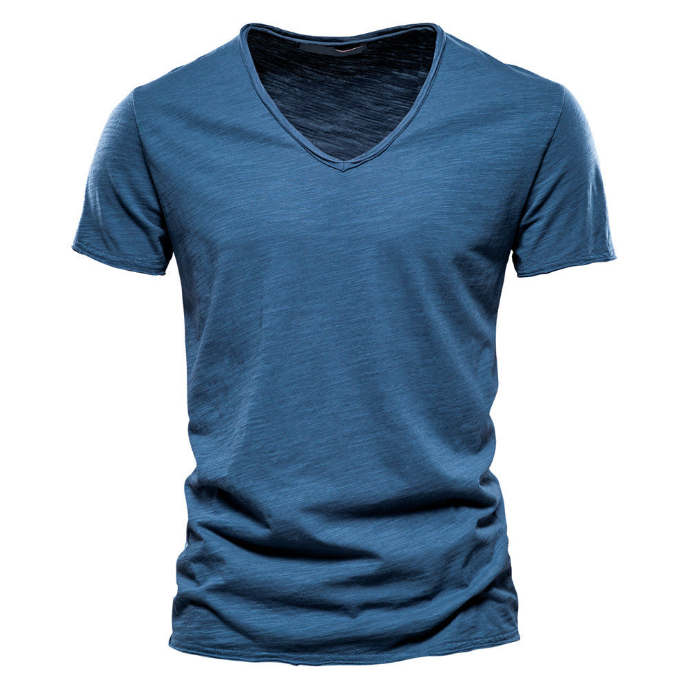 Herren nan leichtes Baumwolljersey Kurzarmshirt mit V-Ausschnitt und schmaler Passform Echo Archiv