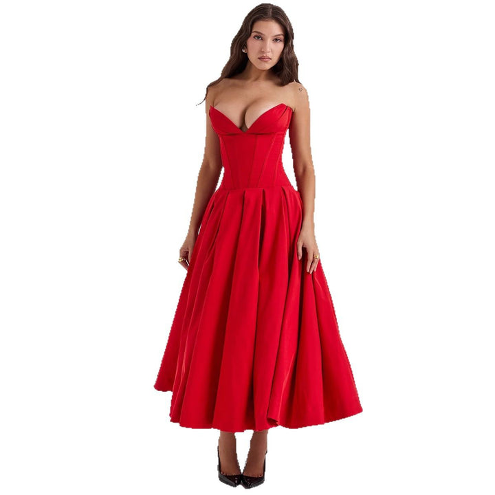 Damen nan trägerloses Korsett-Midikleid mit vorgeformter Miederkonstruktion und ausgestelltem Tellerrock Echo Archiv