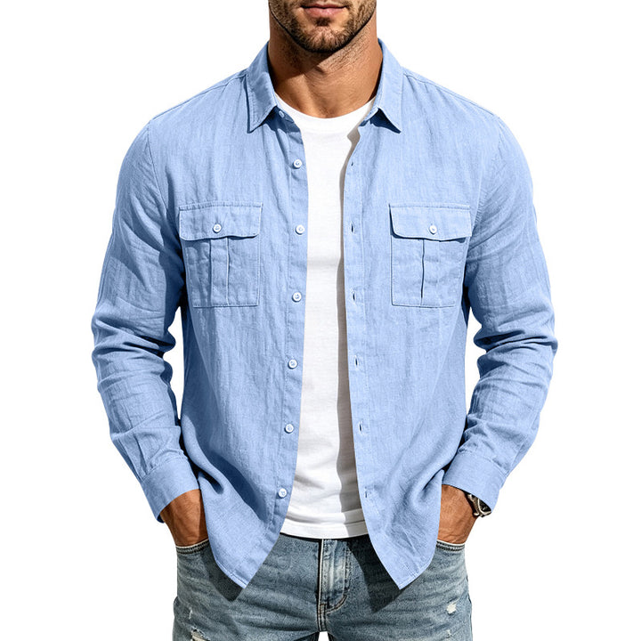 Herren Leinenhemd mit Brusttaschen und lässigem Overshirt Echoarchiv