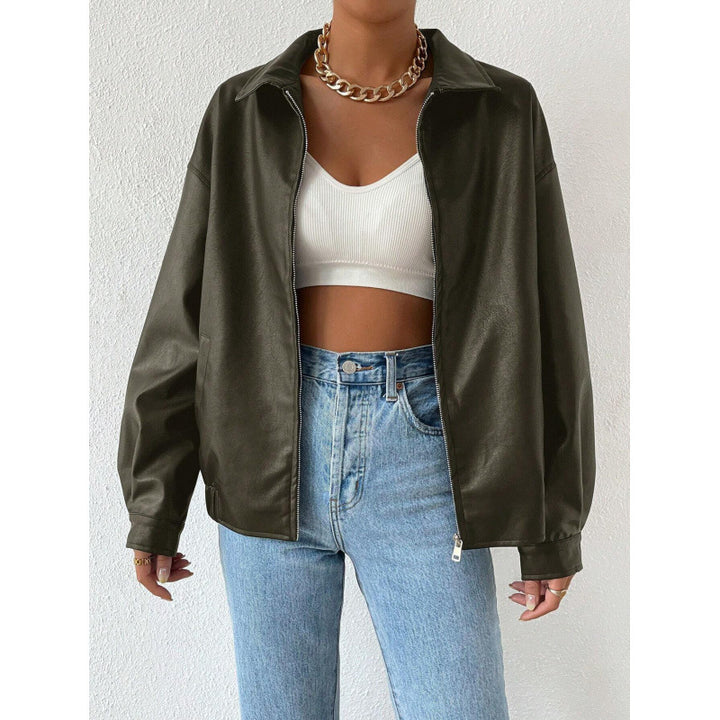 Damen Oversized Kunstleder-Blouson mit Reißverschluss und Hemdkragen Echo Archiv