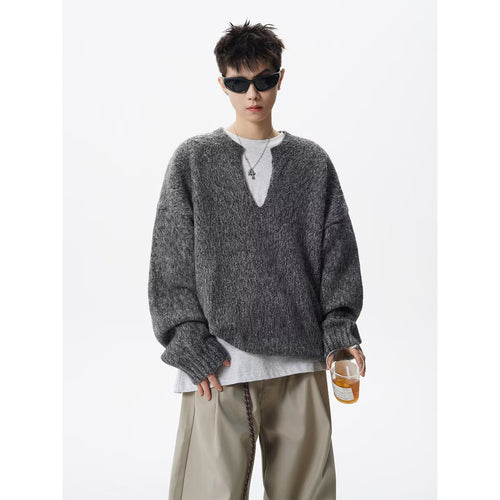 Herren Oversized Grobstrickpullover mit V-Ausschnitt Echoarchiv