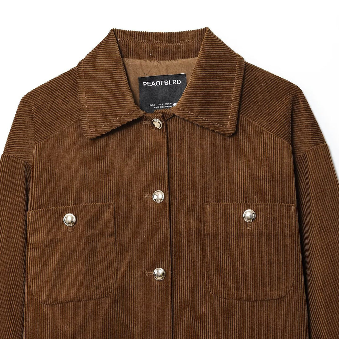 Damen Kurz-Overshirt aus Cord mit Druckknopfleiste und aufgesetzten Taschen Echoarchiv