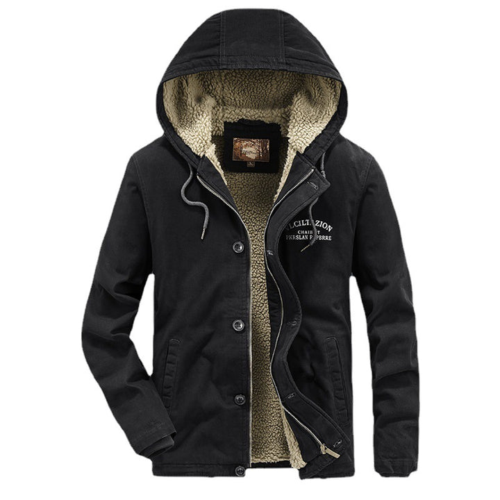 Herren Lässige Canvas-Kapuzenjacke mit durchgehendem Sherpa-Futter und doppelter Front – Taviero