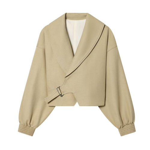 Damen Cropped-Wickeljacke mit großem Schalkragen, Gürtel und Ballonärmeln Echo Archiv
