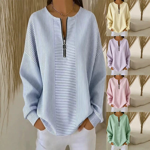 Damen Oversize Pullover mit feiner Rippstruktur und kurzem Zipper Echo Archiv
